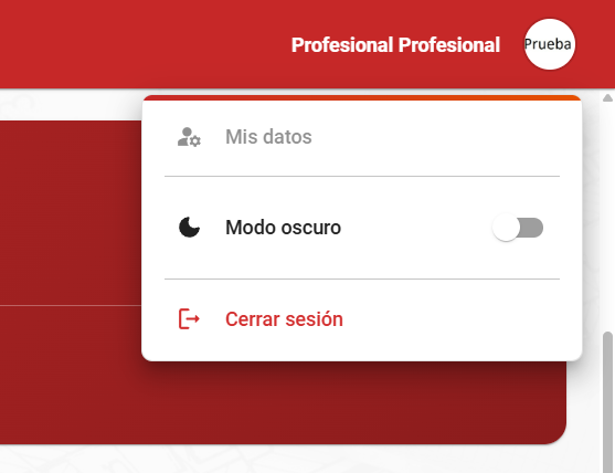 Menú usuario: modo noche y cerrar sesión