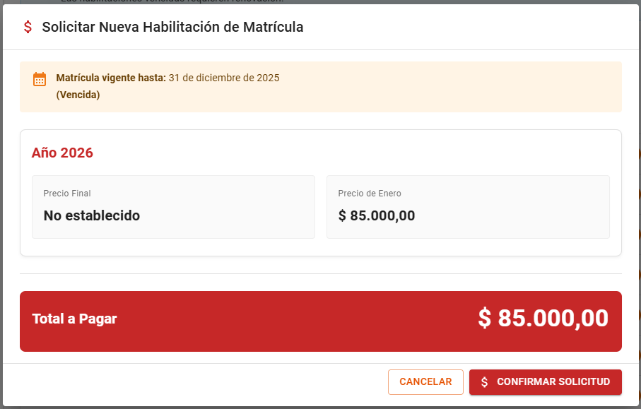 Modal solicitar habilitación